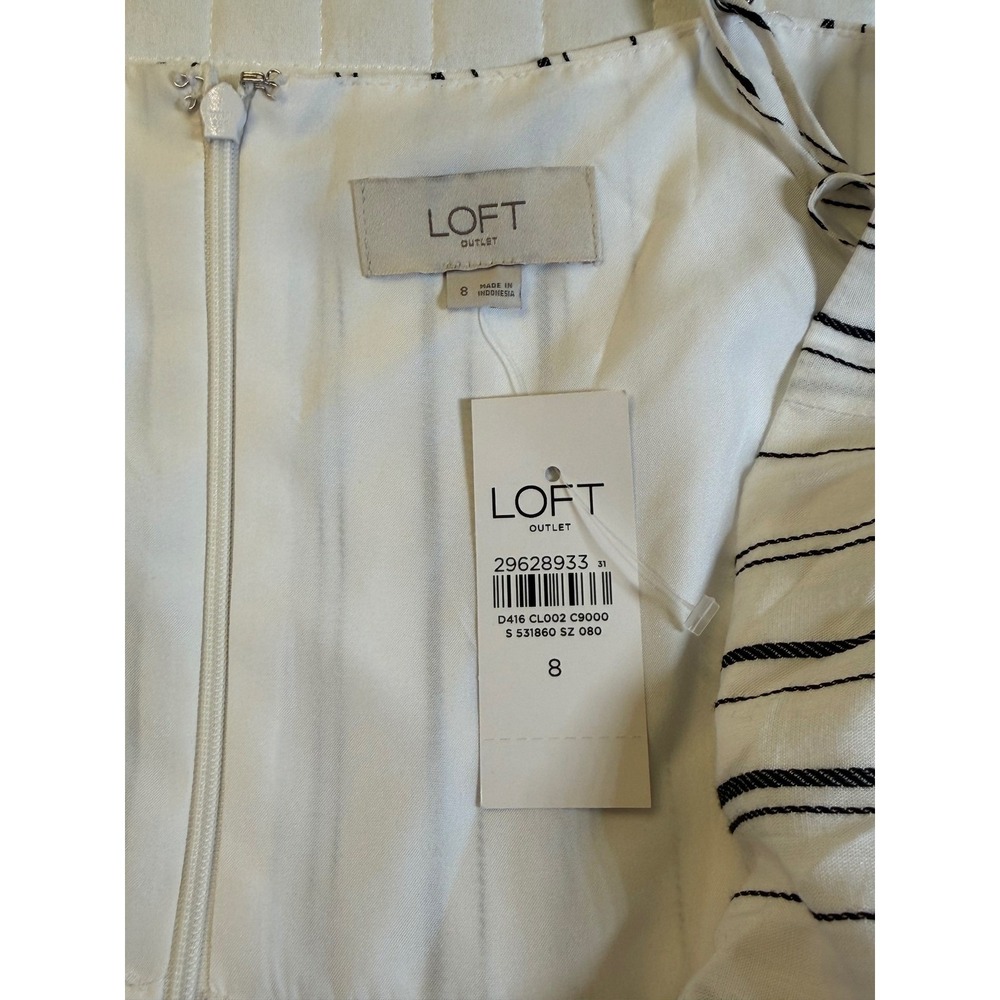 Loft Outlet Womens Striped Maxi Dress White Black Tie Waist NWT Size 8 - Picture 4 of 6